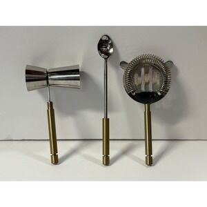 Cocktail Jigger Strainer and Spoon Brass Handle Bar Bartender Measuring Tool